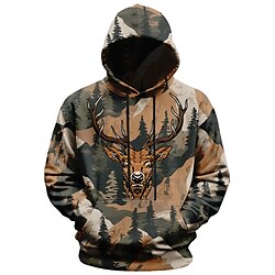 Light in the box Voor heren camouflage Hert Hoodies Overkleding Sweatshirt met capuchon Strakke ronde hals Modieus 3D-afdrukken Feestdagen Uitgaan Streetwear Leger Groen Trekkoord Herfst Winter Ontwerper