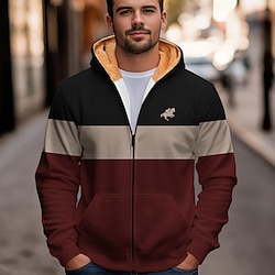 Light in the box Voor heren Kleurenblok Fleece Hoodies Trui met capuchon Sweatshirt met capuchon Capuchon Modieus 3D-afdrukken Feest Streetwear Rood blauw Trekkoord Herfst Winter Ontwerper