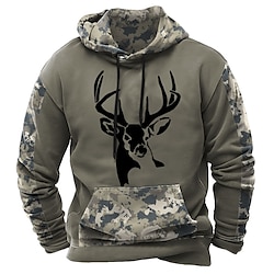 Light in the box Voor heren Trui met capuchon Zwart Bruin Groen Capuchon Camouflage Kleur camouflage 3D-afdrukken Stoer Herfst Winter Kleding Hoodies Sweatshirts