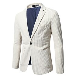 Light in the box Voor heren Corduroy-blazer Blazer liiketoiminta Cocktailparty Bruiloft Modieus Casual Lente Herfst Polyester Effen Kleur Knop Zak Comfortabel Enkele rij knopen Blazer Rood Groen khaki Koffie