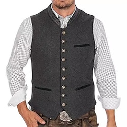 Light in the box Voor heren Vest Dagelijks Afspraakje Vakantie Modieus Casual Lente Herfst Knop Zak Polyester Comfortabel Effen Enkele knoopsluiting één knoop Opstaand Normale pasvorm Grijs Hesje