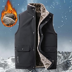 Light in the box Voor heren Fleece vest Vest Dagelijks Afspraakje Vakantie Modieus Casual Herfst winter Zak Polyester waterdicht Houd Warm Comfortabel Effen Kleur Rits Opstaand Normale pasvorm Zwart Donkerblauw Hesje