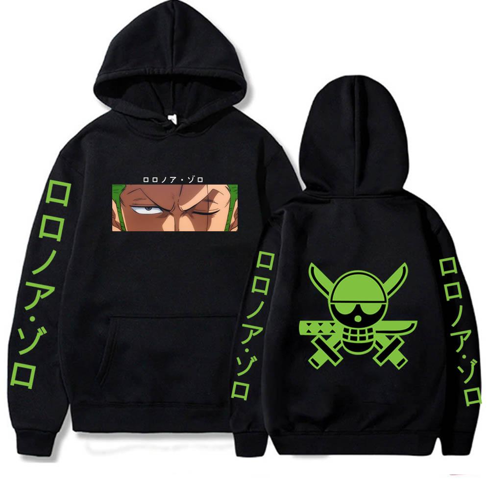 WE BELIEVE Heren Hoodie Anime One Piece Hoodie Lente en Herfst Sport Casual Roronoa Zoro Hoodie Mode Pullover Fleece Jogging Sweatshirt XS zwart