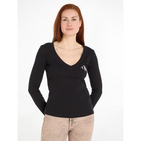 Calvin Klein Shirt met lange mouwen RIB V-NECK MONOLOGO LONG SLEEVE