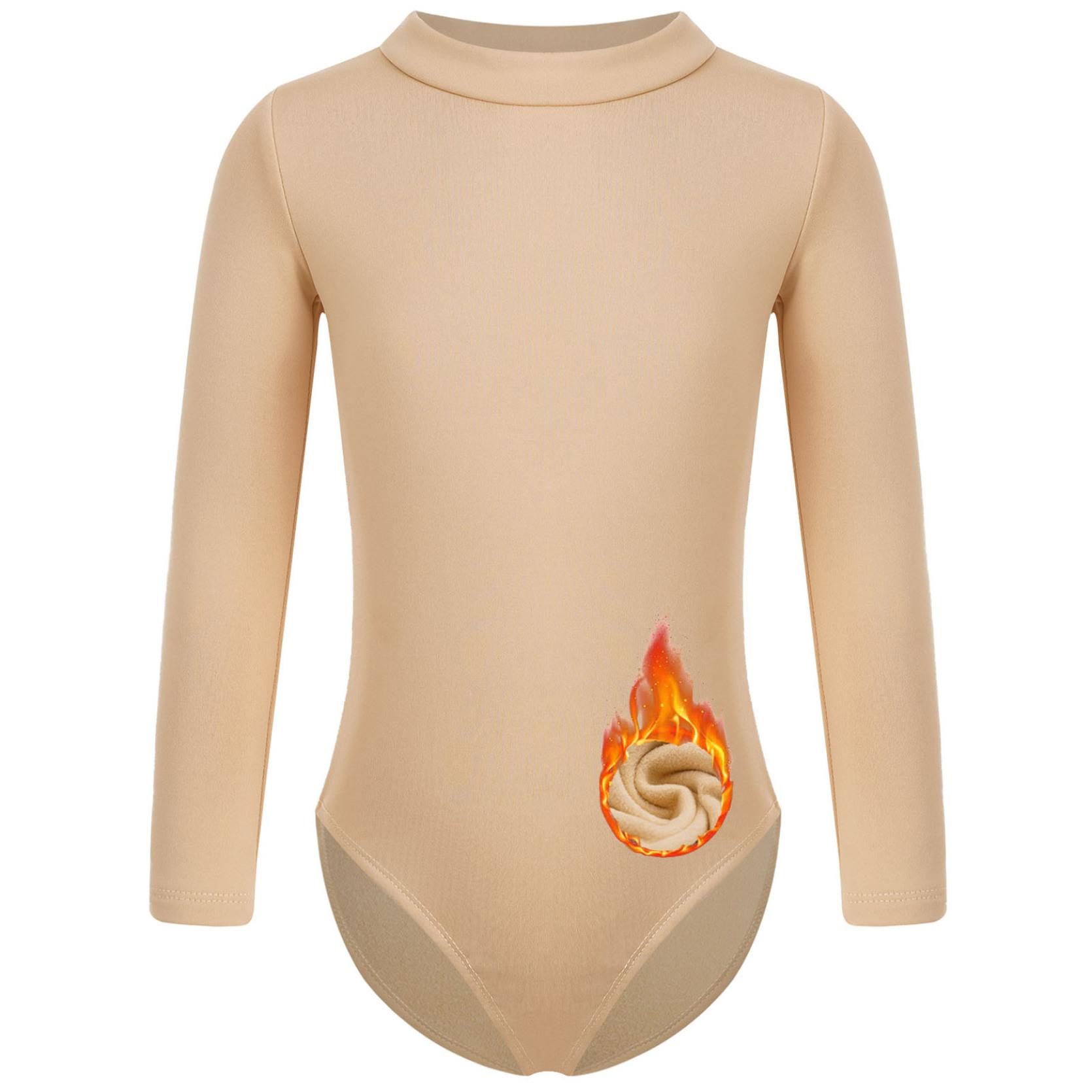 IEFiEL Naakt kindermeisjes fleece turnpakje met lange mouwen effen kleur bodysuit gymnastiek ballet danstraining kostuum