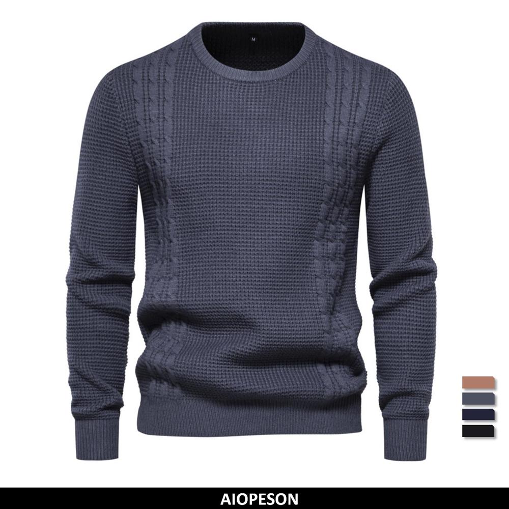 AIOPESON Men Fashion 2023 Nieuwe Warme Heren Truien Trui Voor Herfst En Winter Met Effen Kleur En Zacht Materiaal Casual Klassieke Trui Mannen M 65-75 kg zwart