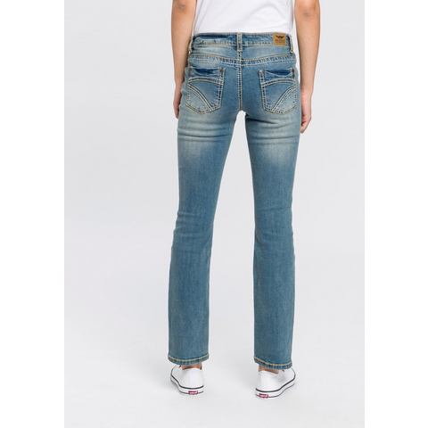 Arizona Rechte jeans Contrastnaden lage taille, in 5-pocket-vorm, used-look-wassing