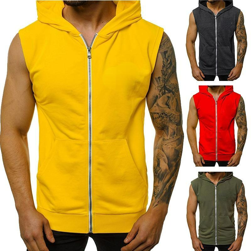 Straight Fire Fashion Heren sportmode vest nieuwe lente fitness mouwloos sportvest heren vest met capuchon en rits bovenkleding M zwart