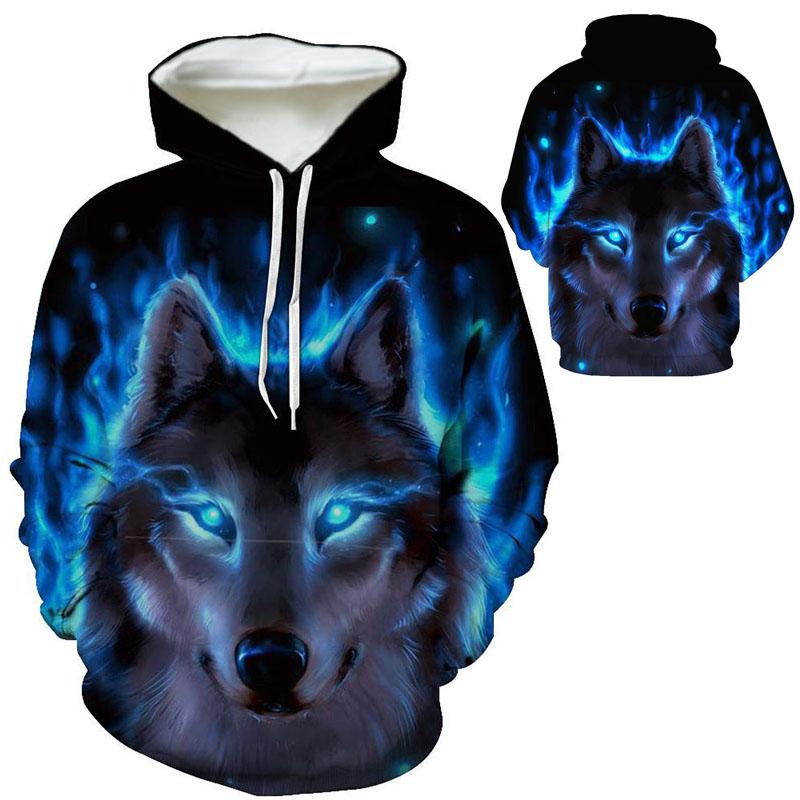 Fashion Top Leggings Unisex Cool 3d Wolf Sport Hoodies met lange mouwen Casual Sweatshirts voor mannen XS zwart