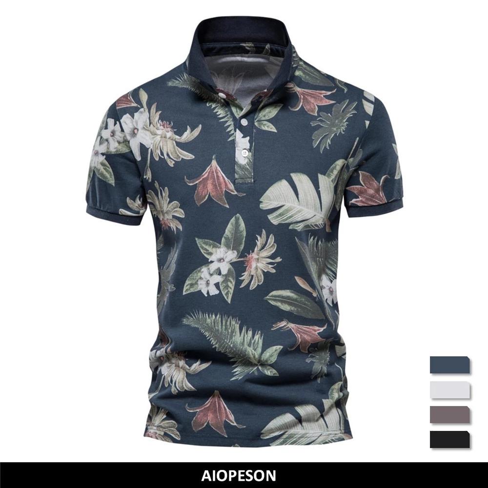 AIOPESON Men Fashion AIOPESON 100% katoen Hawaii stijl poloshirts voor mannen korte mouw kwaliteit casual sociale mannen polo T-shirts zomer mannen kleding S 60-70kg Vloot