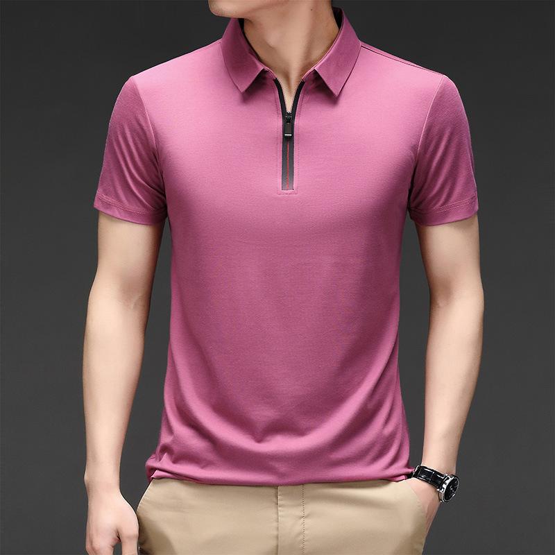 SHIZI Ijszijde coole herenoverhemden korte mouwen casual tops reversoverhemden heren dunne t-shirts korte mouwen POLO shirts heren M roze