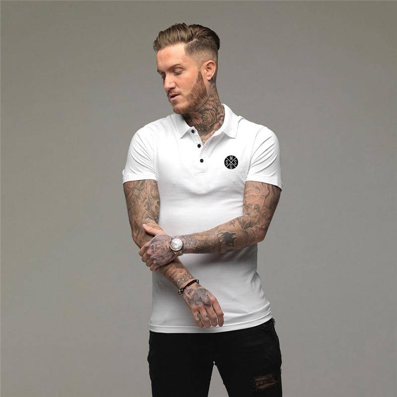 Muscleguys Zomer Heren Polo T-shirts Katoen Fitness Tops Gedrukt Koreaanse Casual met korte mouwen M zwart