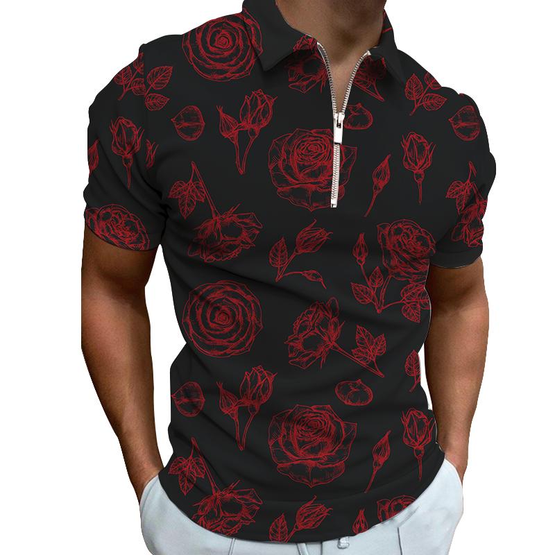 Casual Mans Clothing Zomer bloemen mannen nieuwe mode POLO romantische date party korte mouw T-shirt S wit