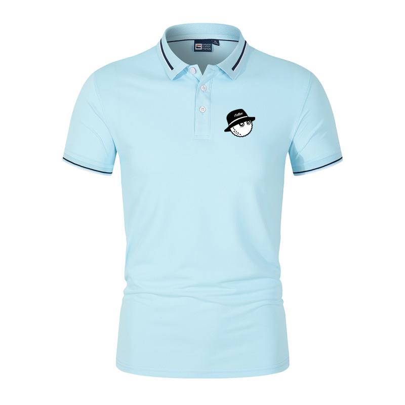 The second face a man Zomer Polo Gulf T-shirt Bedrukt Staande Hals Comfortabel Ademend Top Heren Sport Korte Mouw S hemelsblauwe kleur