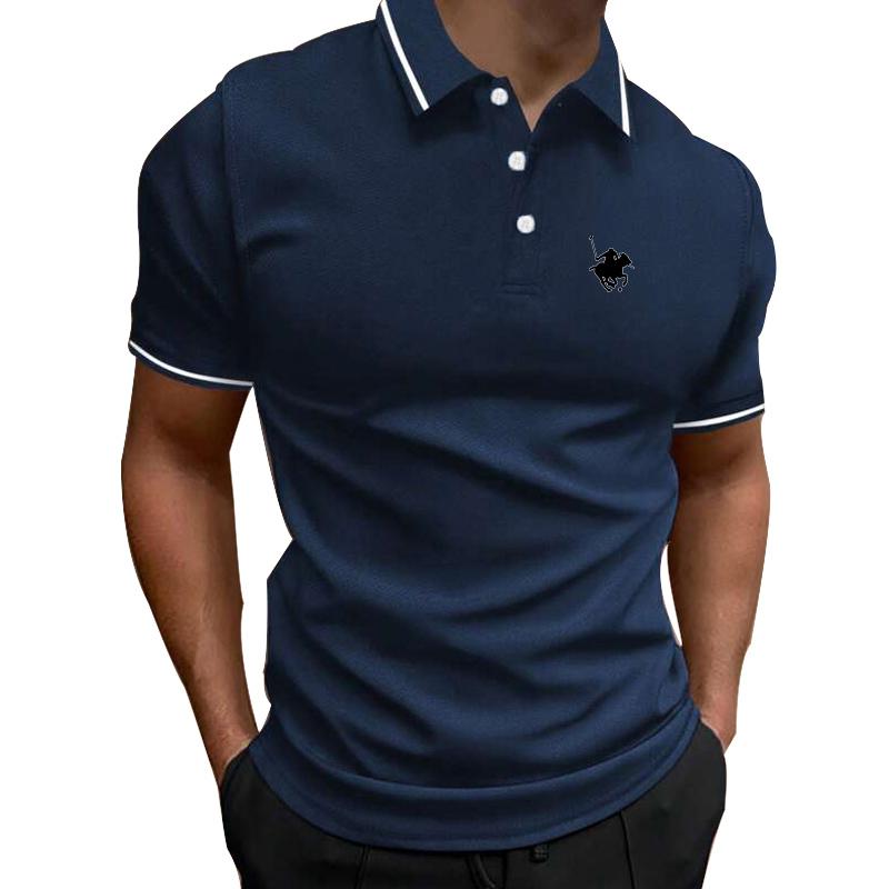 Haojun Slank passend high-end zakelijk poloshirt, modieus casual sport-T-shirt voor heren met korte mouwen. S marineblauwe kleur