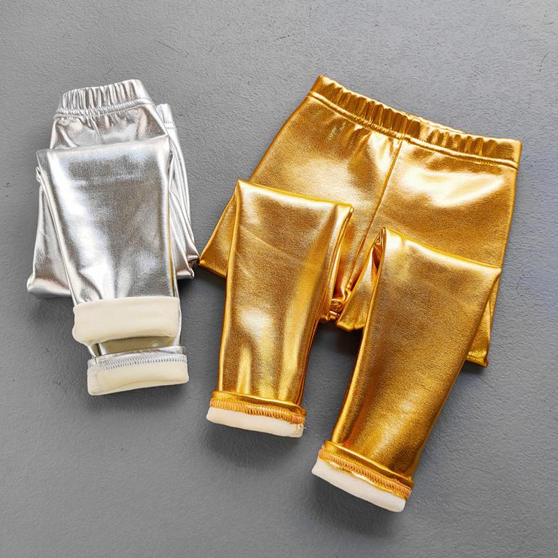 QEENRAAN Meisjes Legging Herfst Winter Baby Meisje Shiny Plus Fluwelen Leggings Mode Slim Kids Broek 100 goud