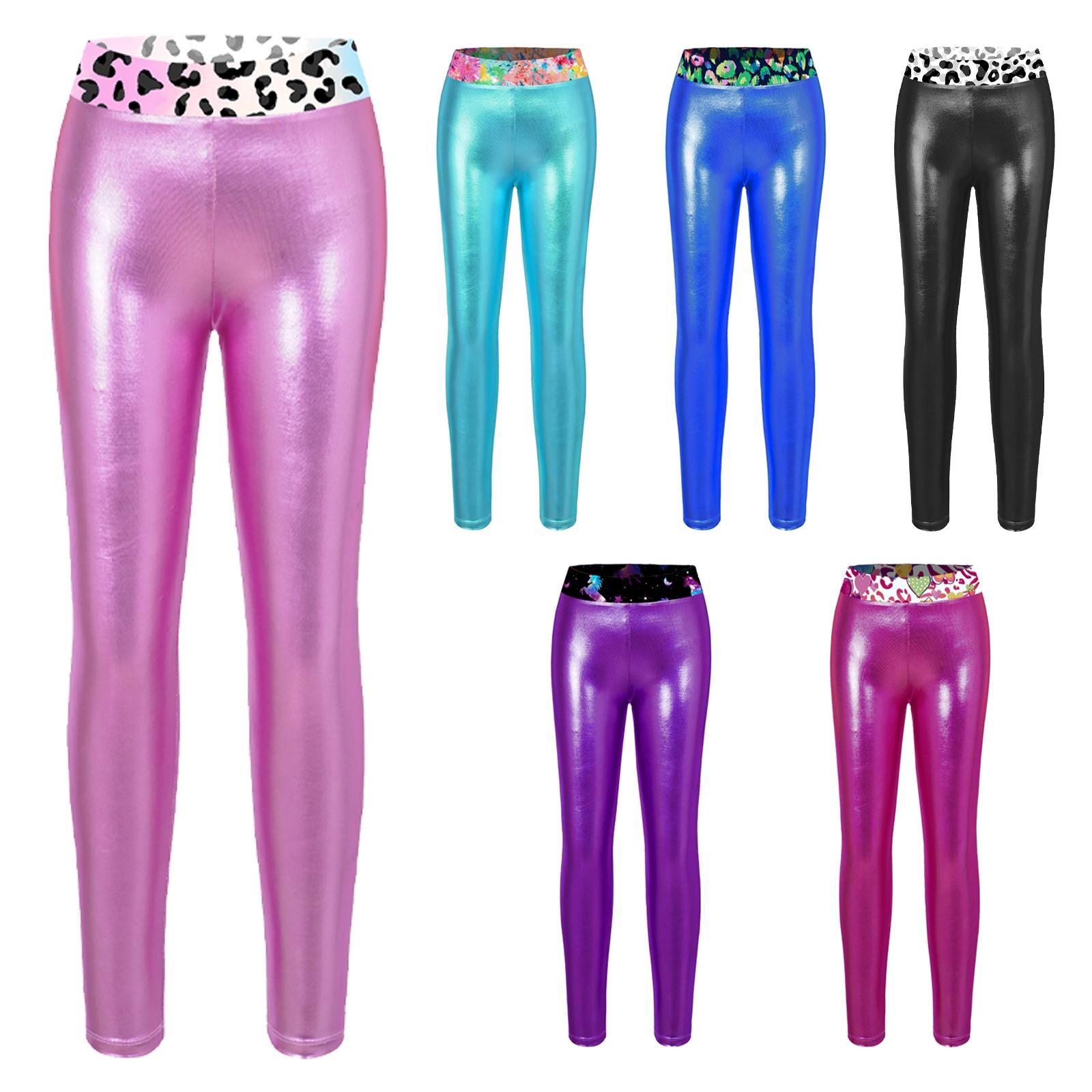 Fldy Kindermeisjesbroeken Kinderen metallic glanzende leggings Potlood skinny broek voor atletische dansgymnastiek trainingskleding 3-4 Years roze