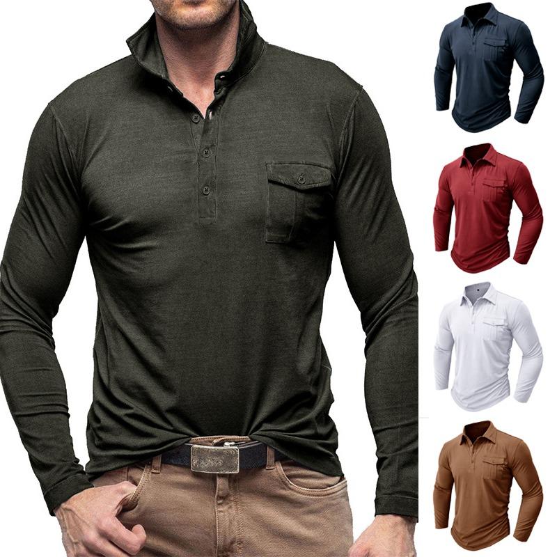 Home2 Herenpolo piqué T-shirt met lange mouwen, kantelkraag, zak, smart casual shirt S groen