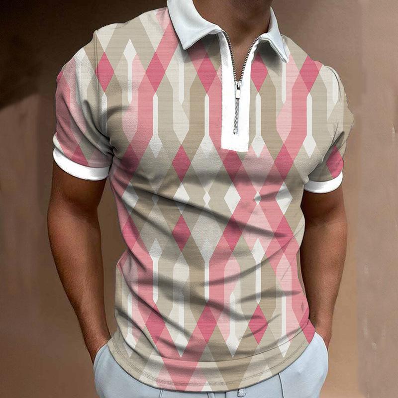 ForYourBeauty Poloshirt met korte mouwen voor heren, polokraag met print, golfkleding, casual poloshirts voor heren M