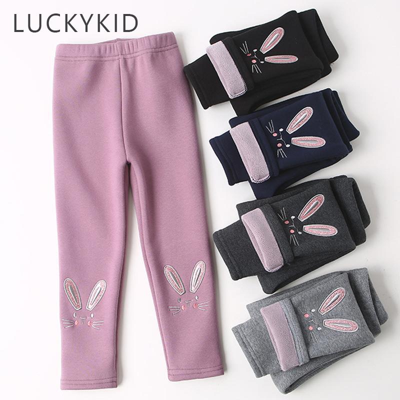 G.DUCK KIDS Meisjesbroeken Herfst en winter Cartoon Kitten Borduurbroeken Gewatteerde leggings Puur katoen met fleece Warme elastische taille 100 donkergrijze kleur