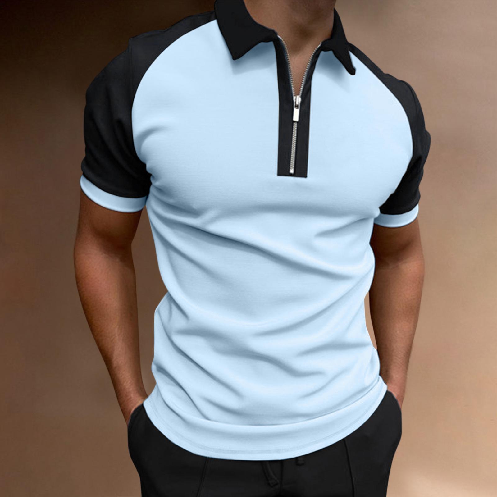 ForYourBeauty Heren poloshirt met korte mouwen en reverskraag met reverskraag Golfkleding Heren casual poloshirts met raglanmouwen en rits M