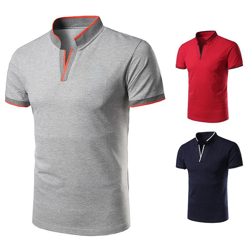 ForYourBeauty Heren poloshirt met korte mouwen en opstaande kraag Golfkleding Heren polo casual T-shirts M grijs