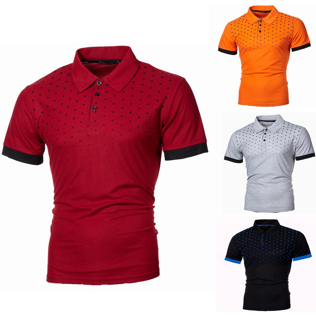 HerSight Heren overhemd met korte mouwen en stippenprint op de borst. Heren poloshirts met reversknop en grote maten S