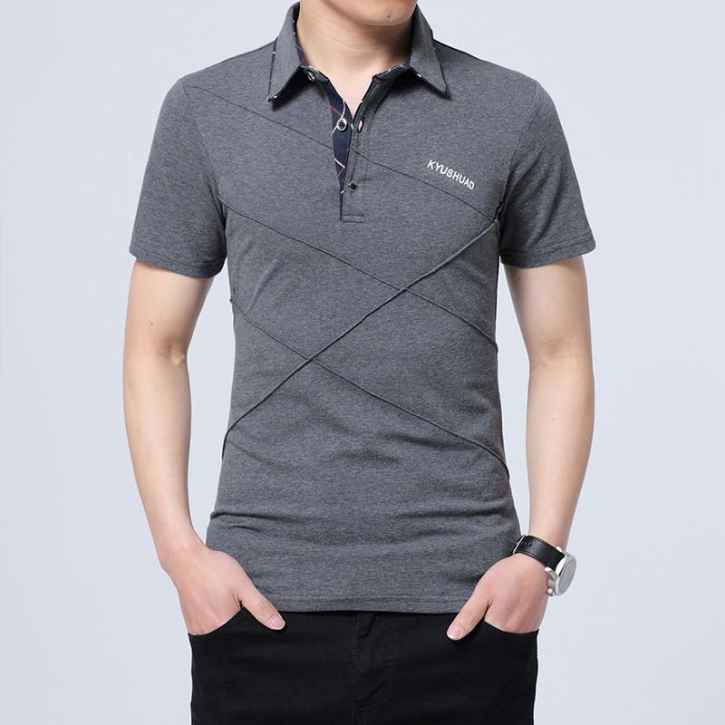 HerSight Zomer casual katoenen polo T-shirt Herenmode Slanke polo met korte mouwen Hoogwaardig zakelijk poloshirt grijs zwart M zwart