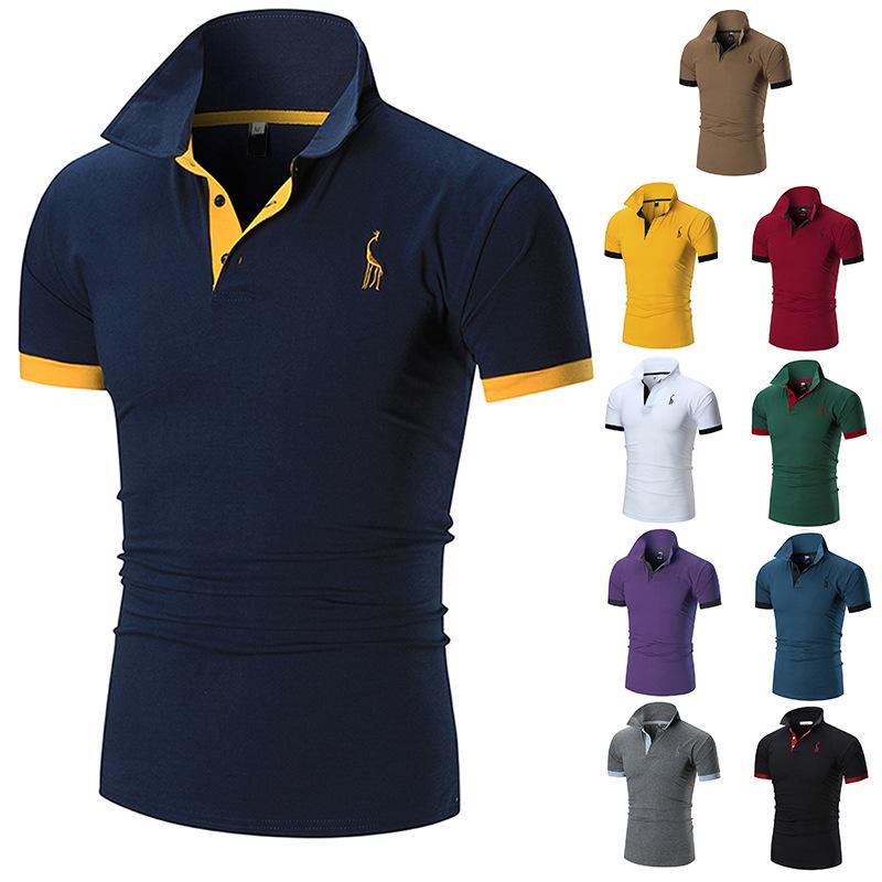 HerSight Borduren Herten T-shirt Zomer Korte Mouw Poloshirt Mannen Solid Casual Katoenen Poloshirts Mannen Tops Mode Herenkleding M