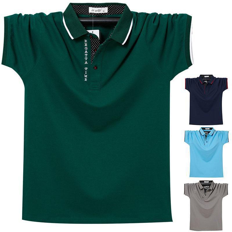 MIO-Fashion Nieuwe zomer katoenen poloshirts voor heren, losse grote maten, ademend, comfortabel, zakelijk, effen kleur T-shirt M