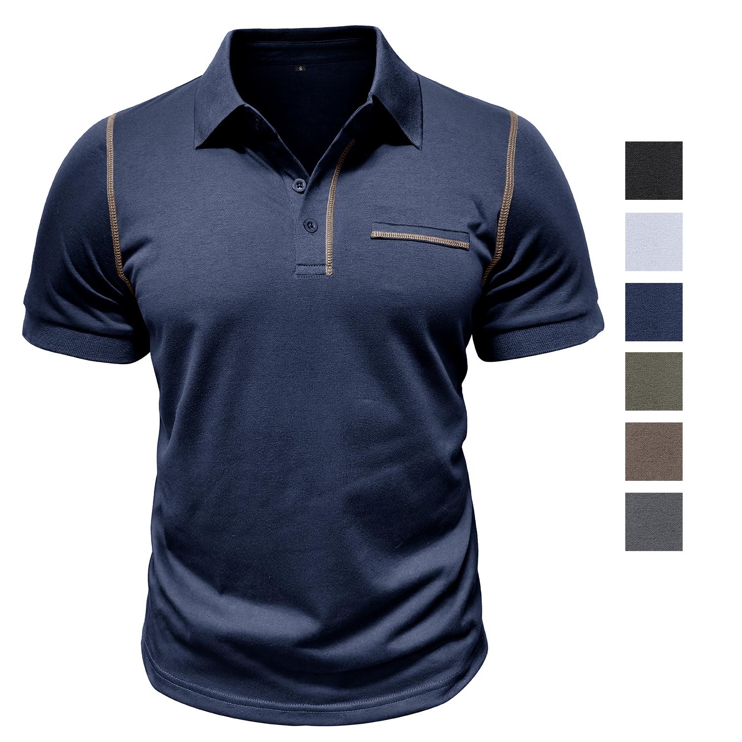 Bright Deer Poloshirts voor heren, korte mouwen, borstzak, knopen, katoenen tennisshirt, zomer herenkleding, tops, dagelijks casual T-shirt S marineblauwe kleur