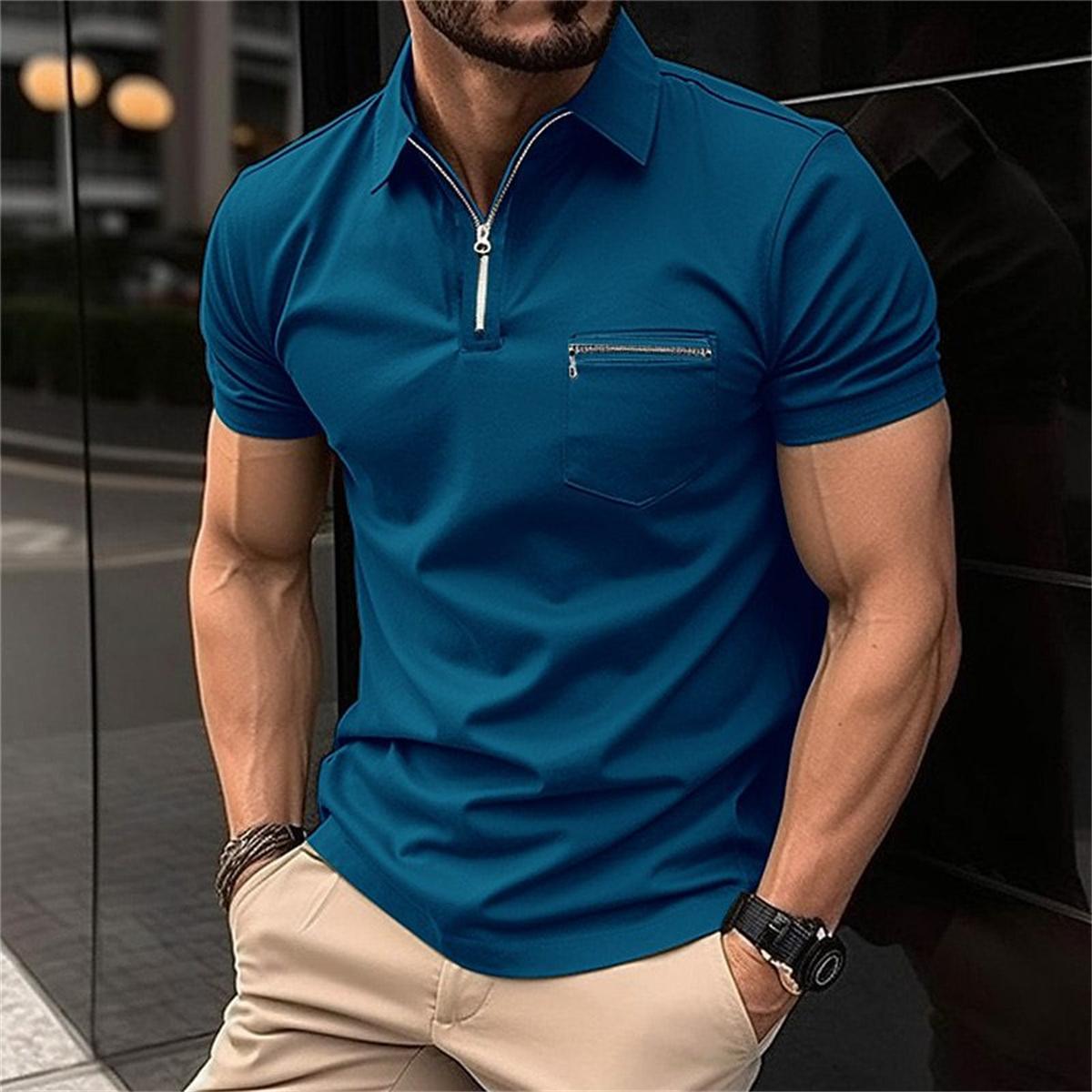 NH94YD 2023 Zomer Herenmode Casual POLO Shirt Rits Korte Mouw T-shirt Heren Sportpoloshirt 2XL zwart