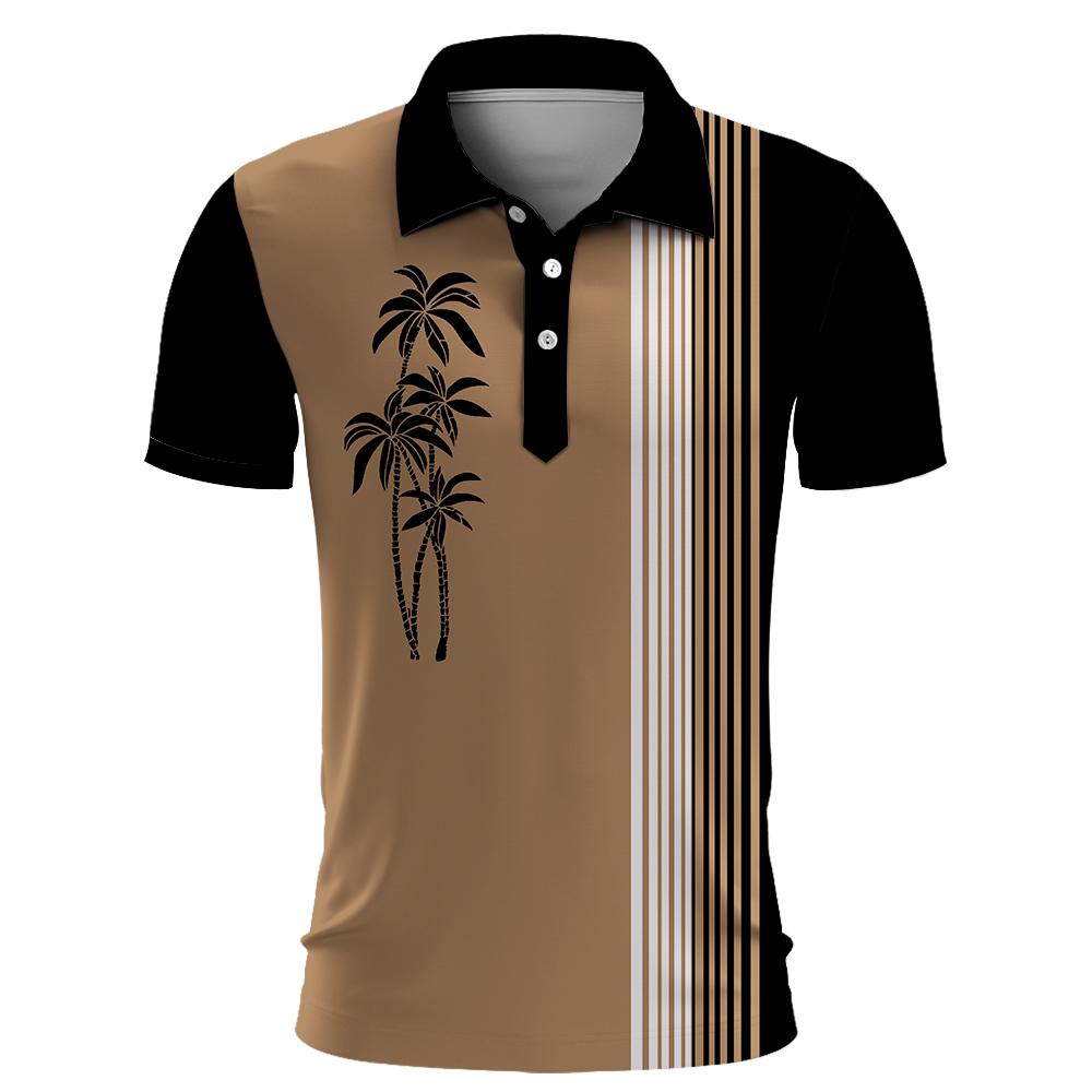 NH94YD Mode Lente Zomer Hawaii Stijl Korte Mouw 3D Print Poloshirt, Heren Korte Mouw Sport Tops Poloshirt. 2XL koffie