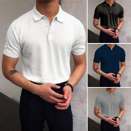 Kaileflf Mannen Top Breien Versieren Krimpbestendig Slim Fit Heren Revers Pure Shirt Dagelijkse slijtage 2XL marineblauwe kleur