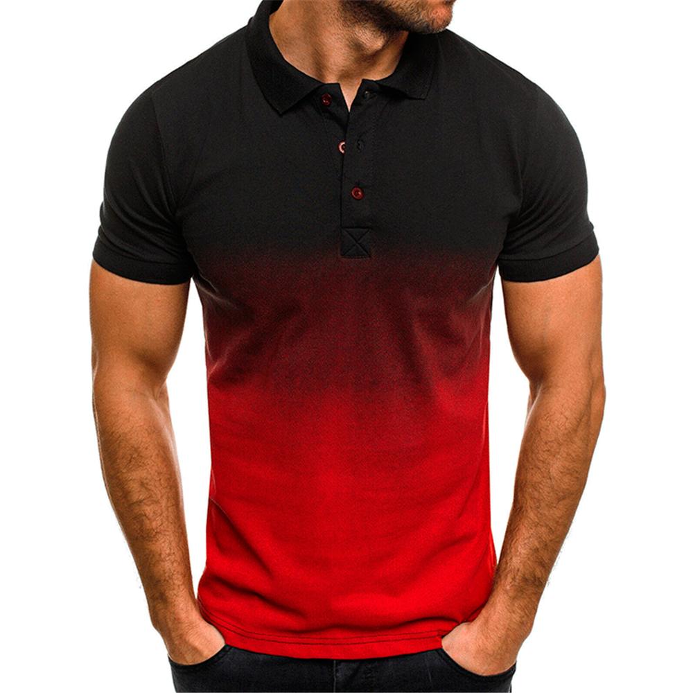 Tooyoo Heren golfpoloshirt met korte mouwen, slank T-shirt, knopen, zomer, casual, losse tops M rood