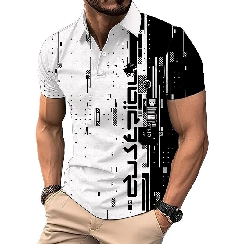 Haojun Nieuwe heren zomerprint golfpoloshirt met korte mouwen. S wit