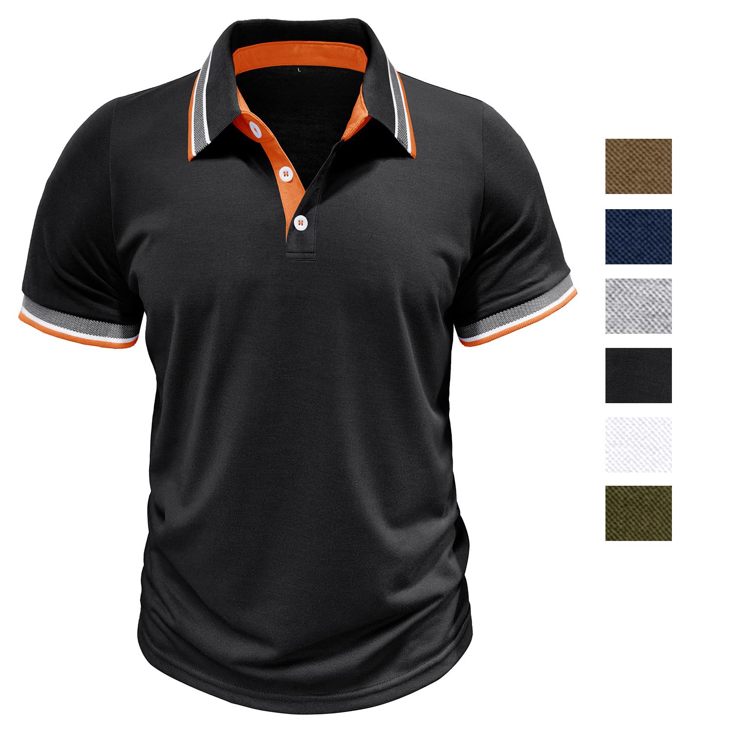 Bright Deer Heren T-shirts Kleurblok Korte mouwen Poloshirts Reverskraag Tops Dagelijks Casual Zomer Herenkleding Tennis Golfshirt S zwart