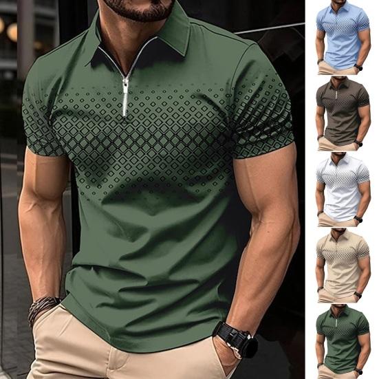 Songmeijuan Heren zomeroverhemd Turn-down kraag Rits Korte mouw Gedrukt Kleuraanpassing Pullover Slim Fit Halflange Casual Dagelijkse top S wit