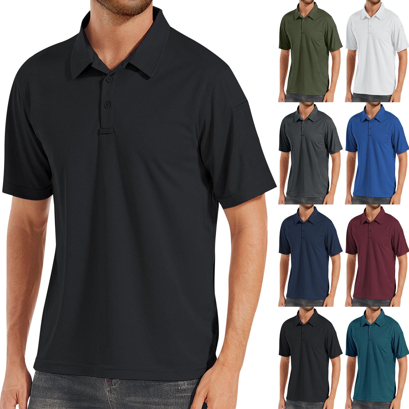 Niubiplus Golfshirt voor heren Casual Sport V-hals Geribbelde kraag Korte mouw Mode Casual Effen Kleur Effen Lente en zomer Normale pasvorm L