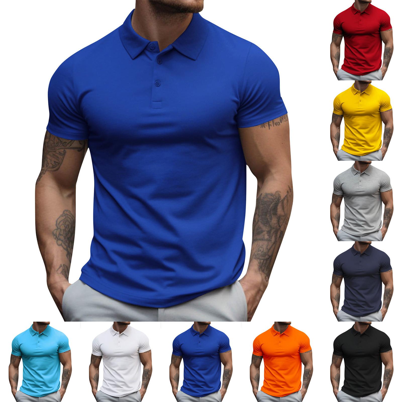 Niubiplus Golfshirt voor heren Casual Sport V-hals Geribbelde kraag Korte mouw Mode Casual Effen Kleur Effen Lente en zomer Normale pasvorm L zwart