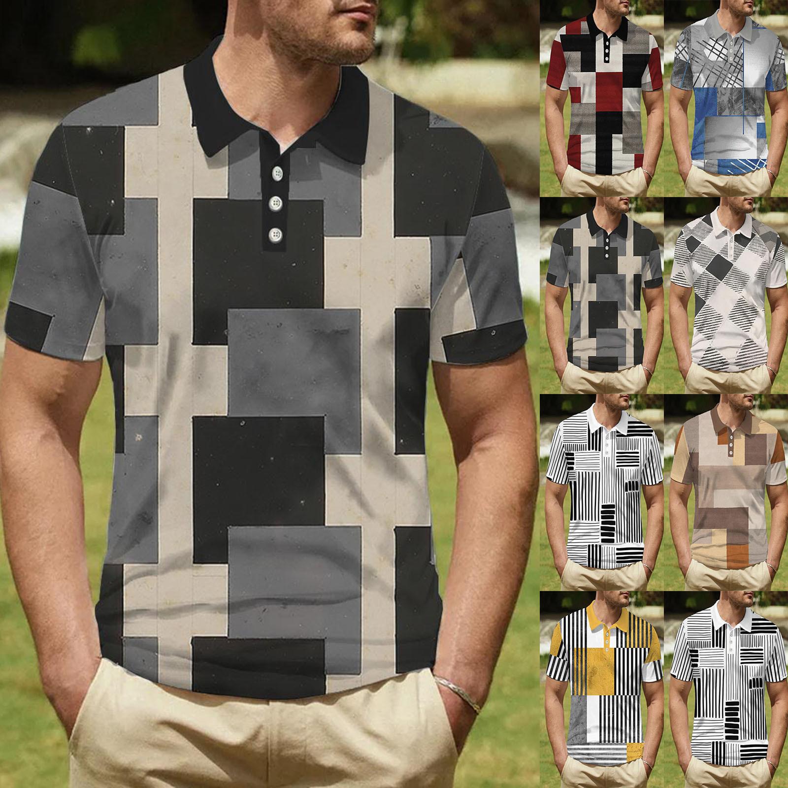 Timoduizhang Golfshirt voor heren Casual Sport V-hals Geribbelde kraag Korte mouw Mode Casual Effen Kleur Effen Lente en zomer Normale pasvorm L wijn