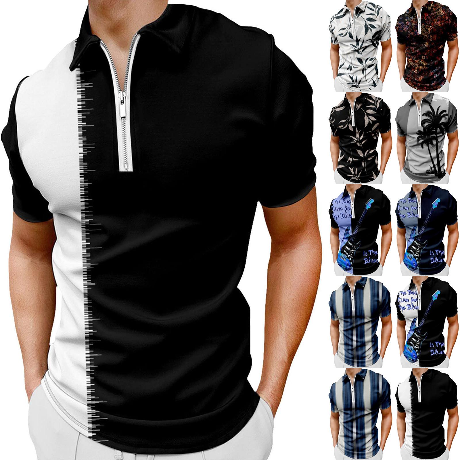 Niubiplus Herenoverhemd Golfshirt Retro kleurcontrast Buiten Straat Korte mouwen Button-Down Print Kleding Kleding Modeontwerper Casual Ademend XXXL bruin