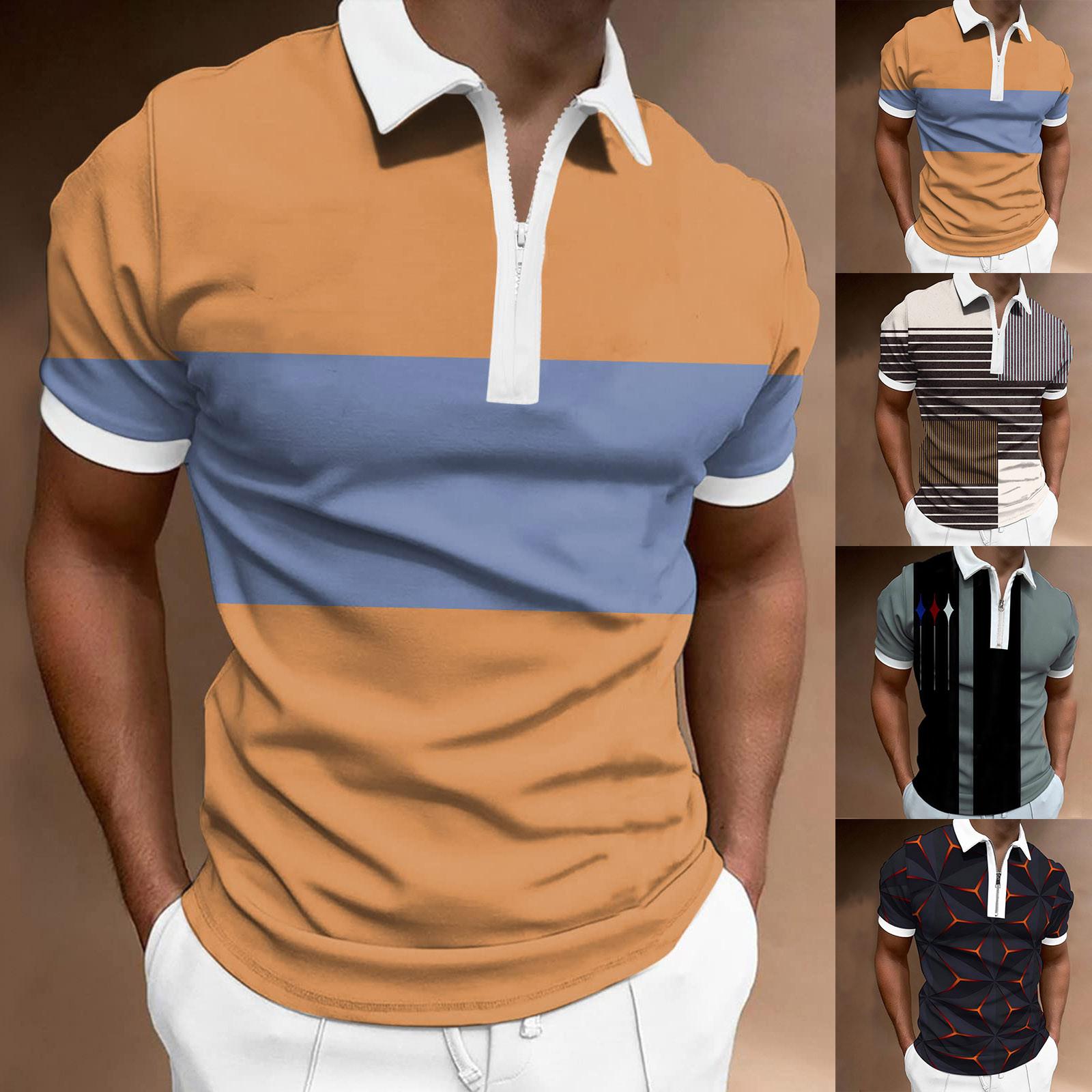 Niubiplus Herenoverhemd Golfshirt Retro kleurcontrast Buiten Straat Korte mouwen Button-Down Print Kleding Kleding Modeontwerper Casual Ademend L zwart