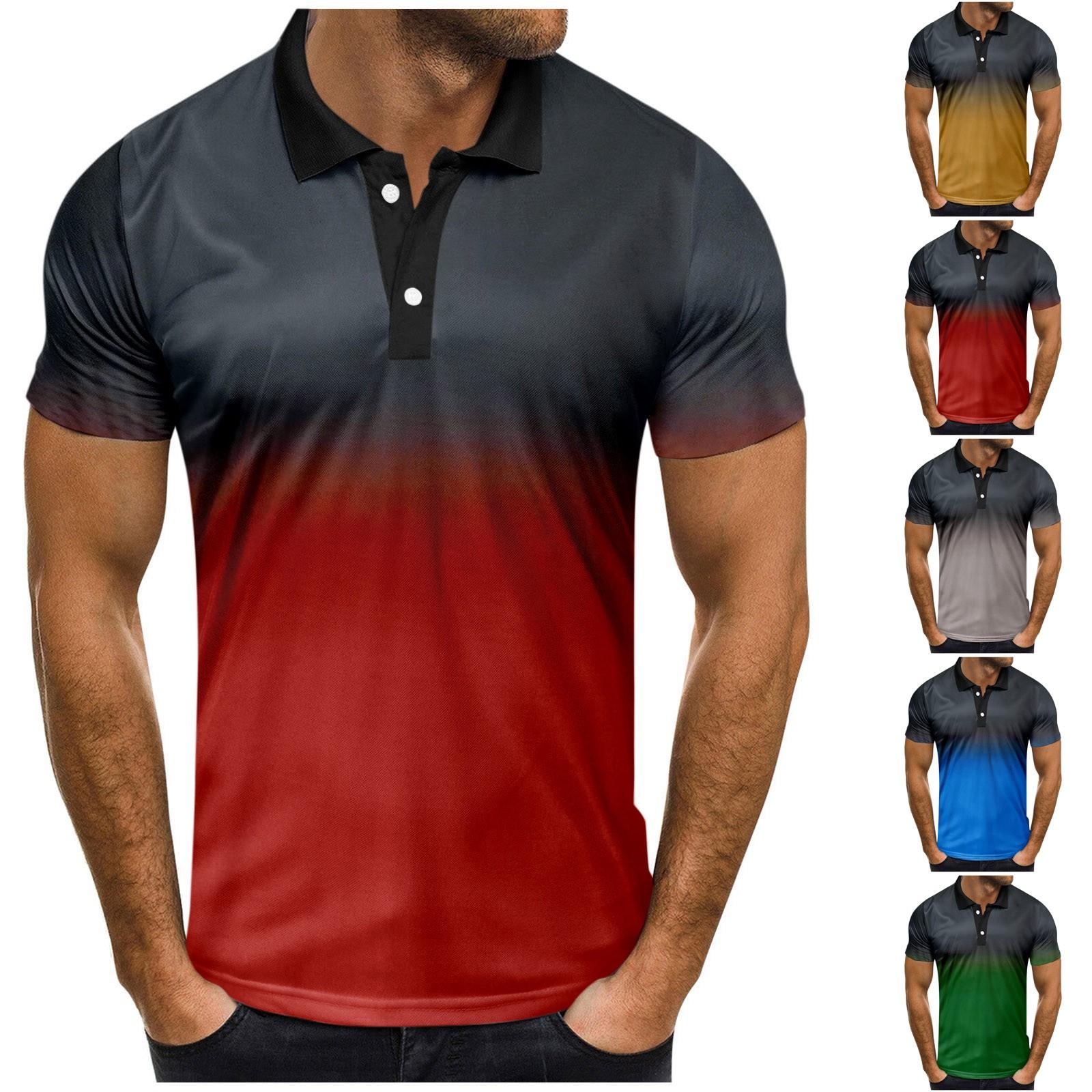 Timoduizhang Herenmode casual T-shirt met korte mouwen en gradiëntbedrukte revers XL grijze kleur