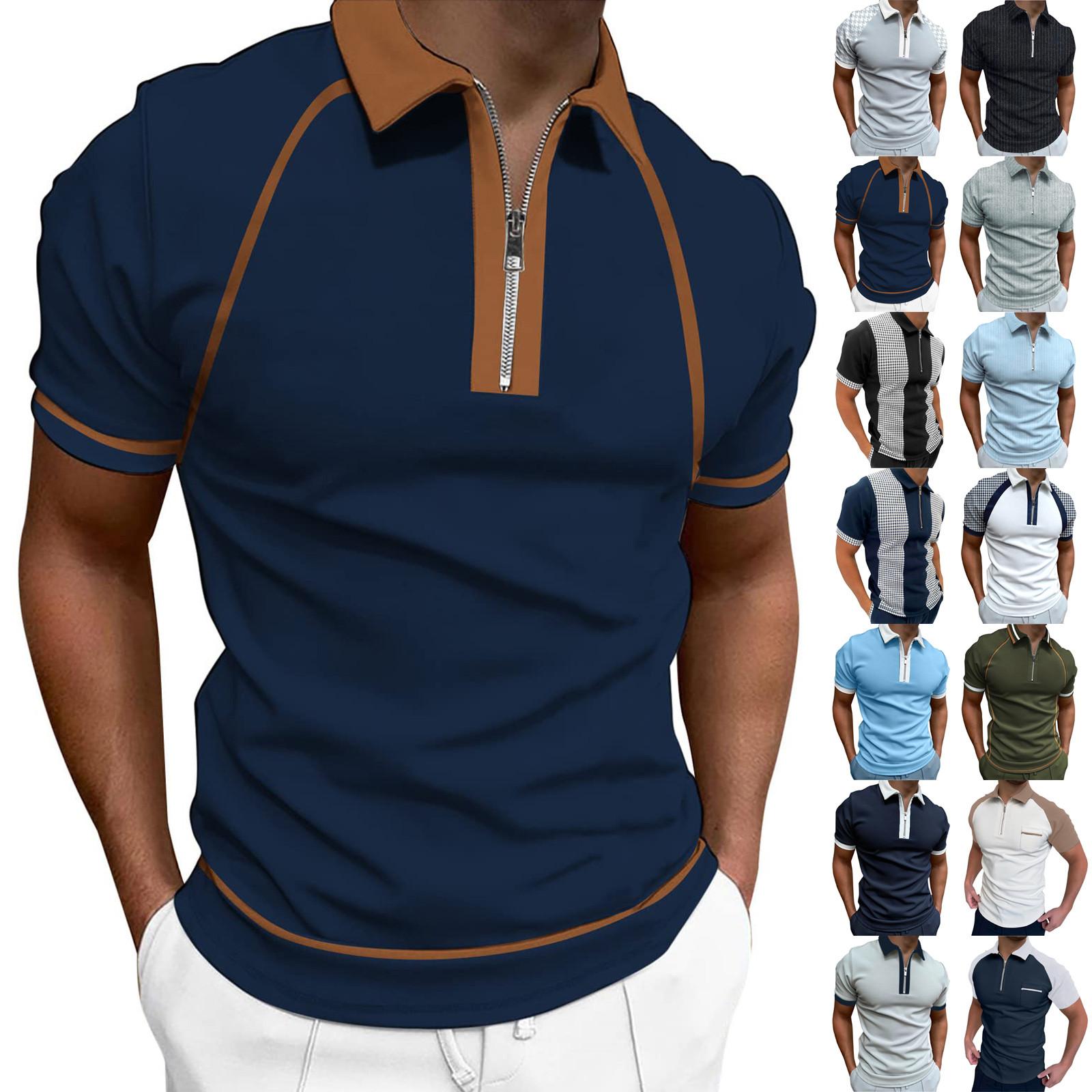 Niubiplus Herenoverhemd Golfshirt Retro kleurcontrast Buiten Straat Korte mouwen Button-Down Print Kleding Kleding Modeontwerper Casual Ademend L zwart