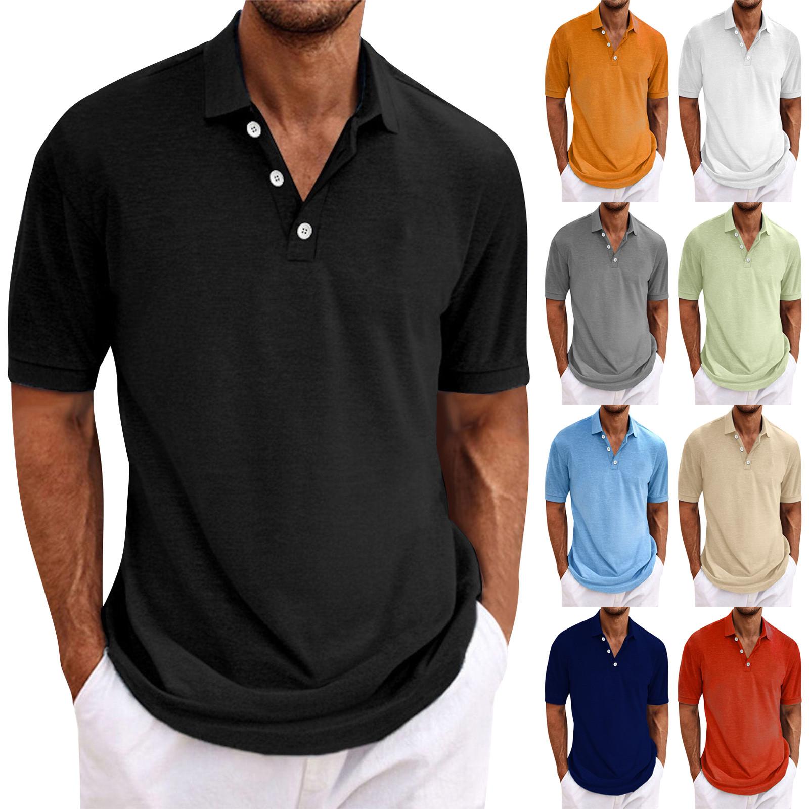 Timoduizhang Golfshirt voor heren Casual Sport V-hals Geribbelde kraag Korte mouw Mode Casual Effen Kleur Effen Lente en zomer Normale pasvorm L zwart