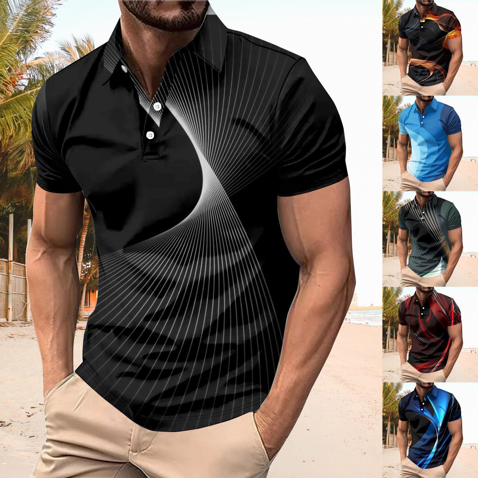 YiGeiWoLiGiaoGiao Golfshirt voor heren Casual Sport V-hals Geribbelde kraag Korte mouw Mode Casual Effen Kleur Effen Lente en zomer Normale pasvorm L zwart