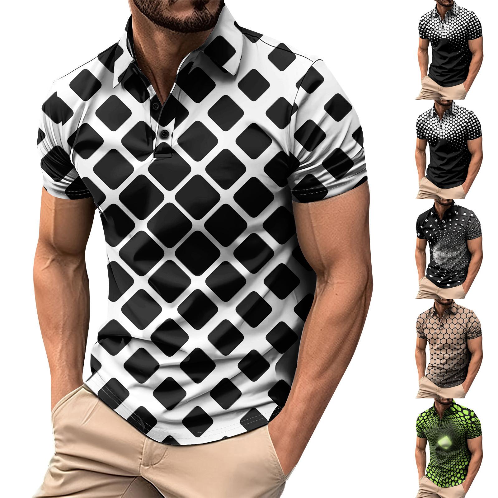 Timoduizhang Golfshirt voor heren Casual Sport V-hals Geribbelde kraag Korte mouw Mode Casual Effen Kleur Effen Lente en zomer Normale pasvorm L zwart