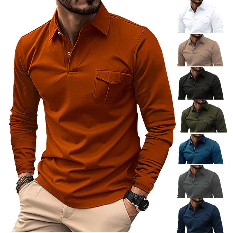 Fashion human Lente en herfst nieuw heren poloshirt met lange mouwen casual revers sport poloshirt S grijze kleur