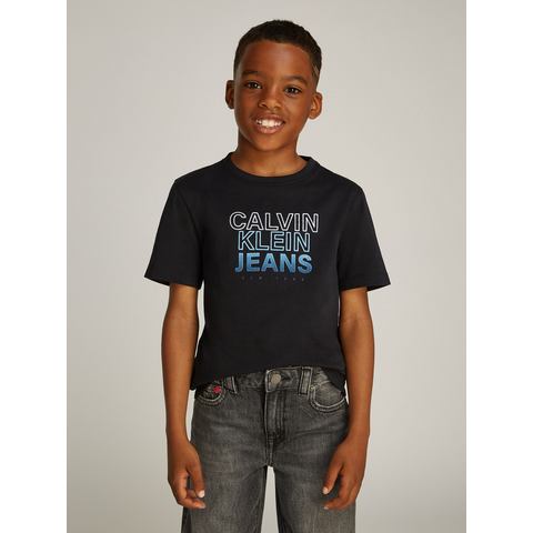 Calvin Klein Shirt met ronde hals GRADIENT FLOCK LOGO SS T-SHIRT voor kinderen tot 16 jaar met logo-opdruk